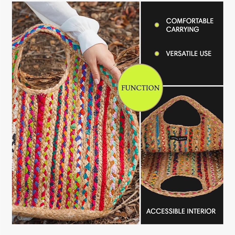 Antik Kraft Multicolor Braided Straw Tote - Picture 5 of 14